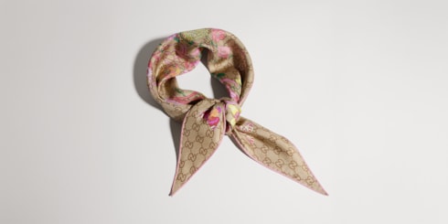 Printed GG silk twill diamond scarf