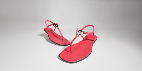 Women's python thong sandal with Interlocking G