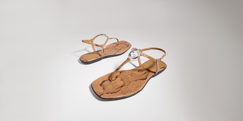 Women's python thong sandal with Interlocking G