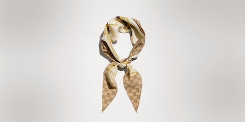 Printed GG silk crêpe diamond scarf