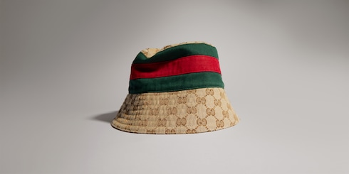 Bucket hat de lona de algodón GG con tribanda Web