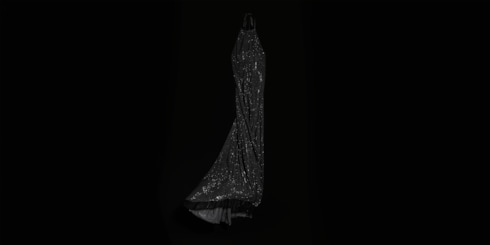 Embroidered silk stretch chiffon long dress