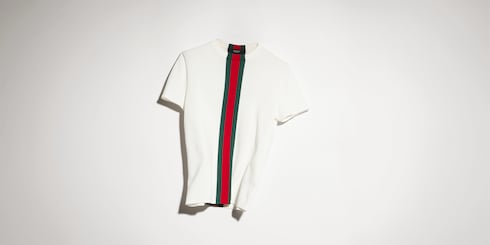 T-shirt en maille de coton avec intarsia Web