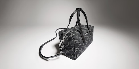 Small boston bag with Gucci plaque