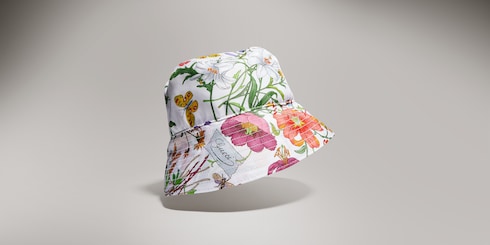 Printed silk twill bucket hat