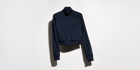 Felpa con zip in jersey di cotone a coste con Web