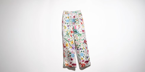 Pantaloni in twill di seta stampato