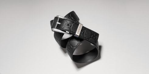 Ceinture GG embossé avec boucle carrée
