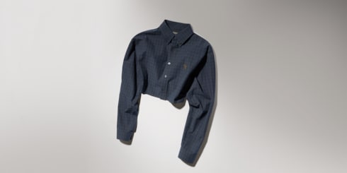 Chemise courte en popeline de coton à carreaux