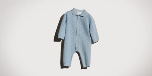 Tutina neonato in jacquard di lana e cotone GG