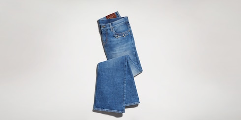 Pantalones de mezclilla de algodón Stretch con Horsebit