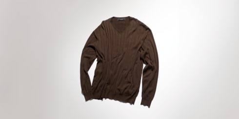 Pull en maille côtelée de soie et coton