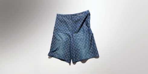 Short en denim de coton chambray GG