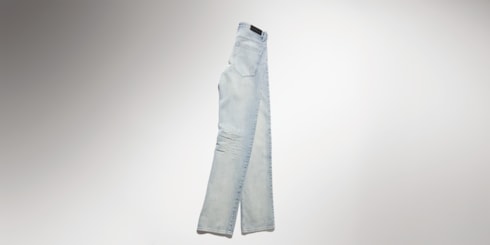 Slim fit marbled-wash cotton denim pants