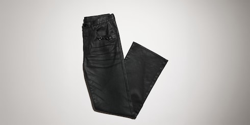 Pantalones acampanados de mezclilla de sarga de algodón con recubrimiento