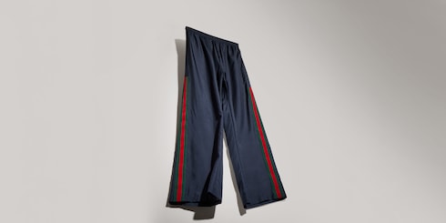 Pantaloni in popeline di seta tecnica con nastro Web