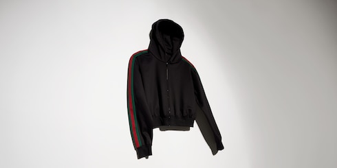 Chaqueta de punto de algodón con cremallera y tribanda Web