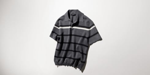 Chemise polo en laine rayée avec broderie