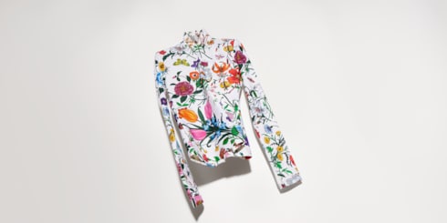Top a collo alto stampato in jersey di nylon