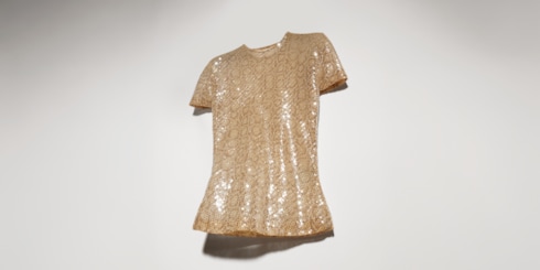 Embroidered stretch tulle T-shirt