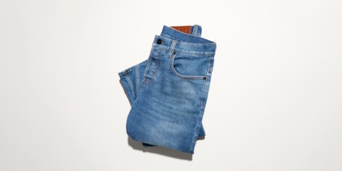 Petite fit straight cotton denim pants