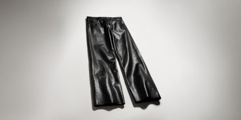 Hose aus glänzendem Leder mit Stickerei