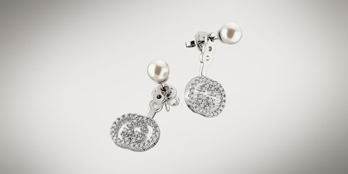 Pearl and crystal ear jacket earrings