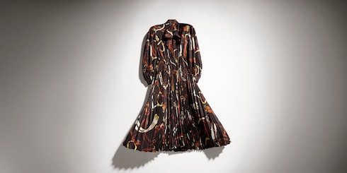Vestido camisero de sarga de seda estampada
