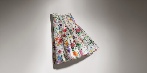 Gonna plissettata in twill di seta con stampa