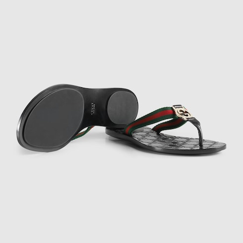 Gucci Leather & Nylon Thong Sandals In 8476 Green
