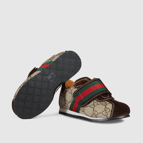 Toddler trainers with Web detail in GG Supreme canvas GUCCI NO