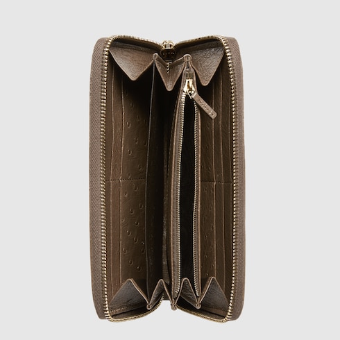 Brieftasche mit Rundumreißverschluss und Bambusquasten aus Straußenleder