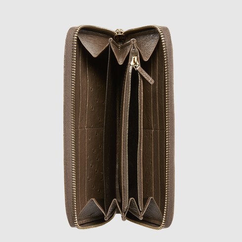 Cartera de avestruz con cremallera y borla de bambú