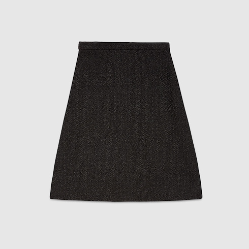 Gucci Linen Canvas Belted Long Skirt In Black Tweed