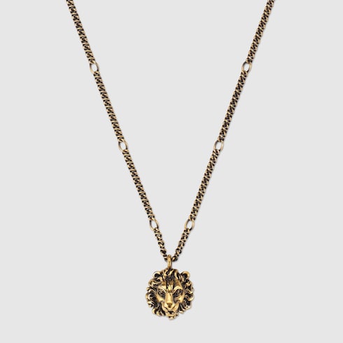 Gold Lion Head Necklace Pendant & Franco Gold Chain