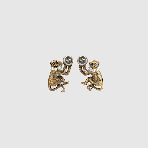 Click to view more detailed imagery on our partner's website Gucci Monkey Earrings With Glass Pearls