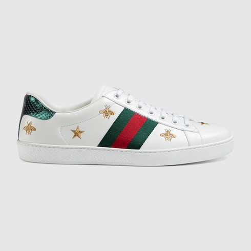 Gucci Bee And Star-Embroidered Low-Top Leather Trainers In White