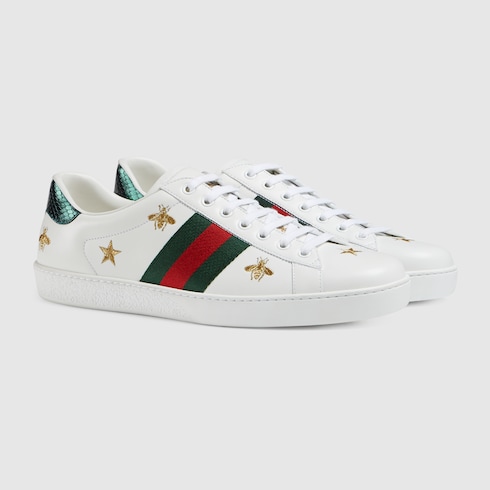 Gucci Bee And Star-Embroidered Low-Top Leather Trainers In White