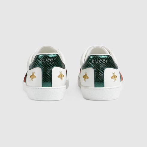 Gucci Bee And Star-Embroidered Low-Top Leather Trainers In White