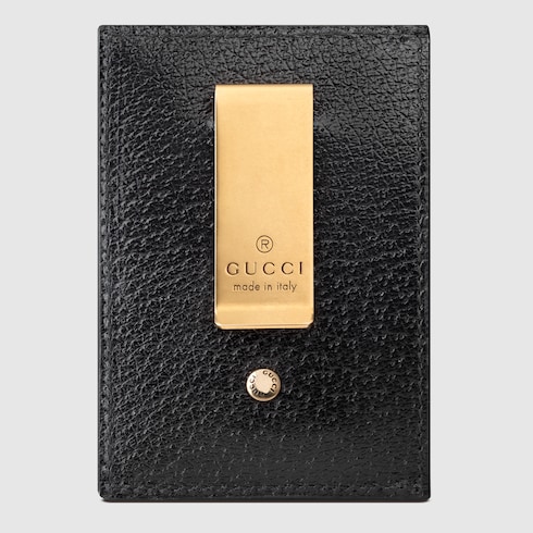 GG Marmont leather money clip in Gold Black Leather | GUCCI® SI