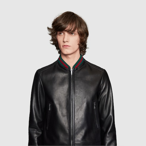 GUCCI LEATHER JACKET WITH WEB,431343XG2061060