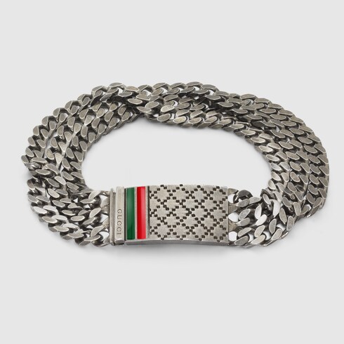 Gucci Men - Chain bracelet with diamante motif engraved tag ...