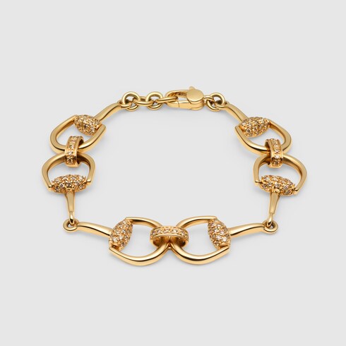 horsebit gold diamonds bracelet brown gucci
