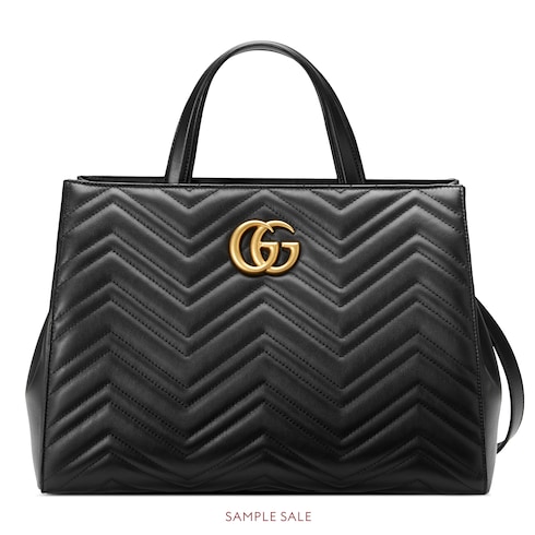 Click to view more detailed imagery on our partner's website Gucci Gg Marmont Medium Matelasse Leather Top Handle Shoulder Bag - Black