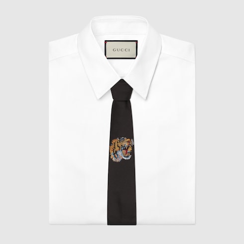 GUCCI TIGER UNDERKNOT SILK TIE,4521704E0021000