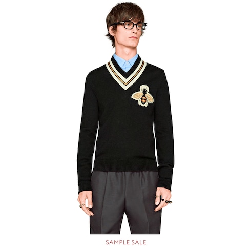 gucci wool sweater with bee appliqué