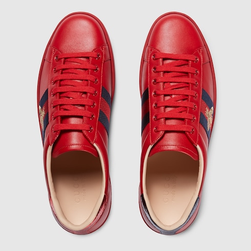 Gucci Men's New Ace Embroidered Low-Top Sneakers In 6459 Red