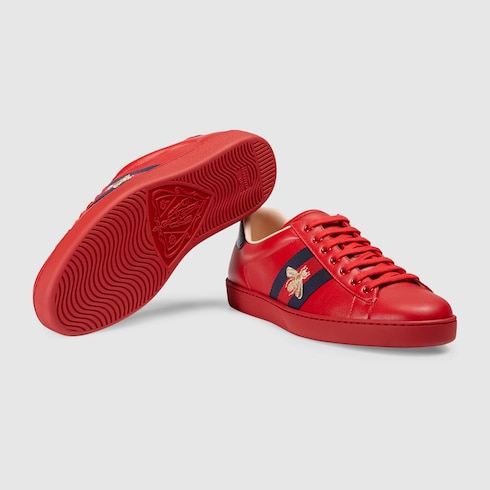 Gucci Men's New Ace Embroidered Low-Top Sneakers In 6459 Red