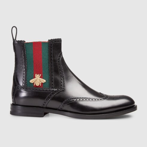 Gucci Web-striped Leather Chelsea Boots In Black