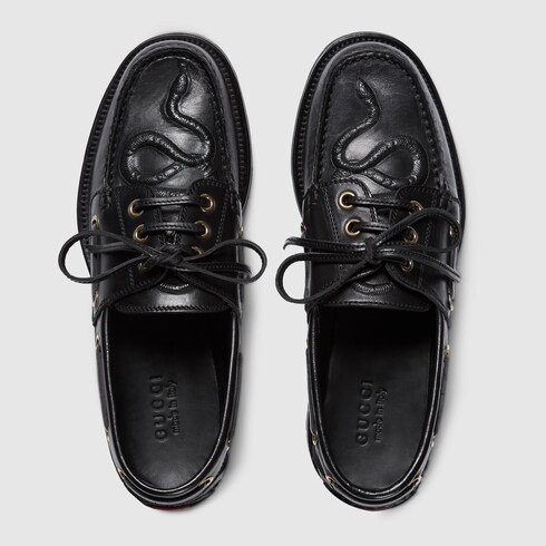 Gucci Snake Embossed Lug Sole Loafer In Black display picture 1
